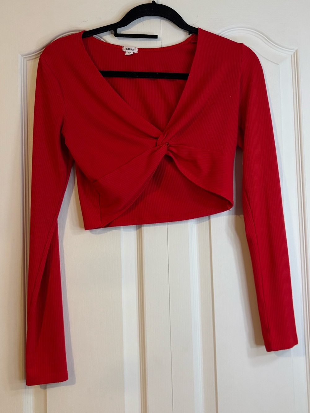 Garage Red Twist-Front Long Sleeve Crop Top